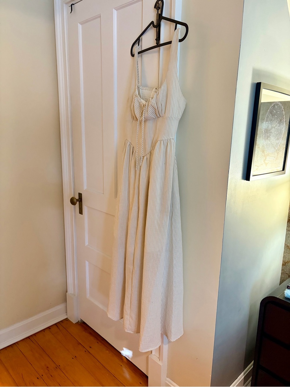 Sleeveless Cream Striped Dress - Elegant Summer Style